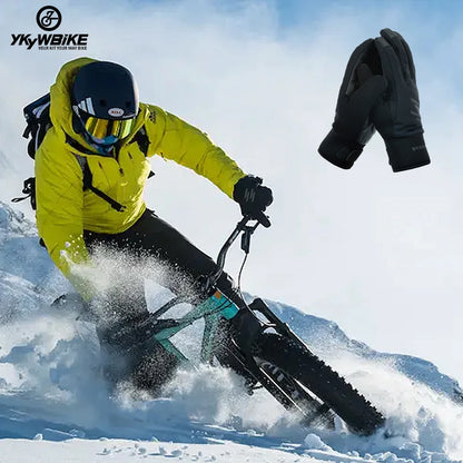 YKYWBIKE Gants de cyclisme pour homme en polaire thermique d'hiver, mitaines de vélo imperméables et coupe-vent pour écran tactile