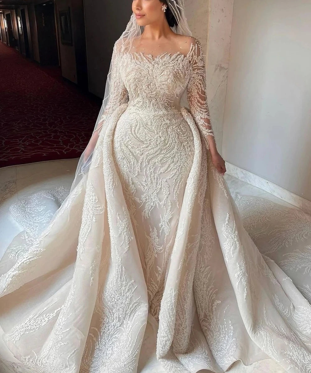 Elegant Wedding Dress with Train 2024 Charming Lace Applique Bridal Gowns Lace Up Mermaid GownVestido De Noiva