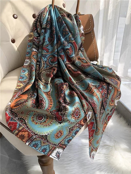 Birdtree 14MM 100%Mulberry Silk Scarf For Women Female All-Match Heavy Scarf Large Square Scarf Shawl Spring Autumn A37806QM