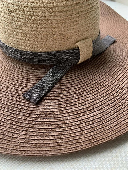 Chapeau de paille pour protection solaire d'été, grand chapeau melon pour sports de plein air, protection UV pour le visage, chapeaux de plage, 4 couleurs B*C