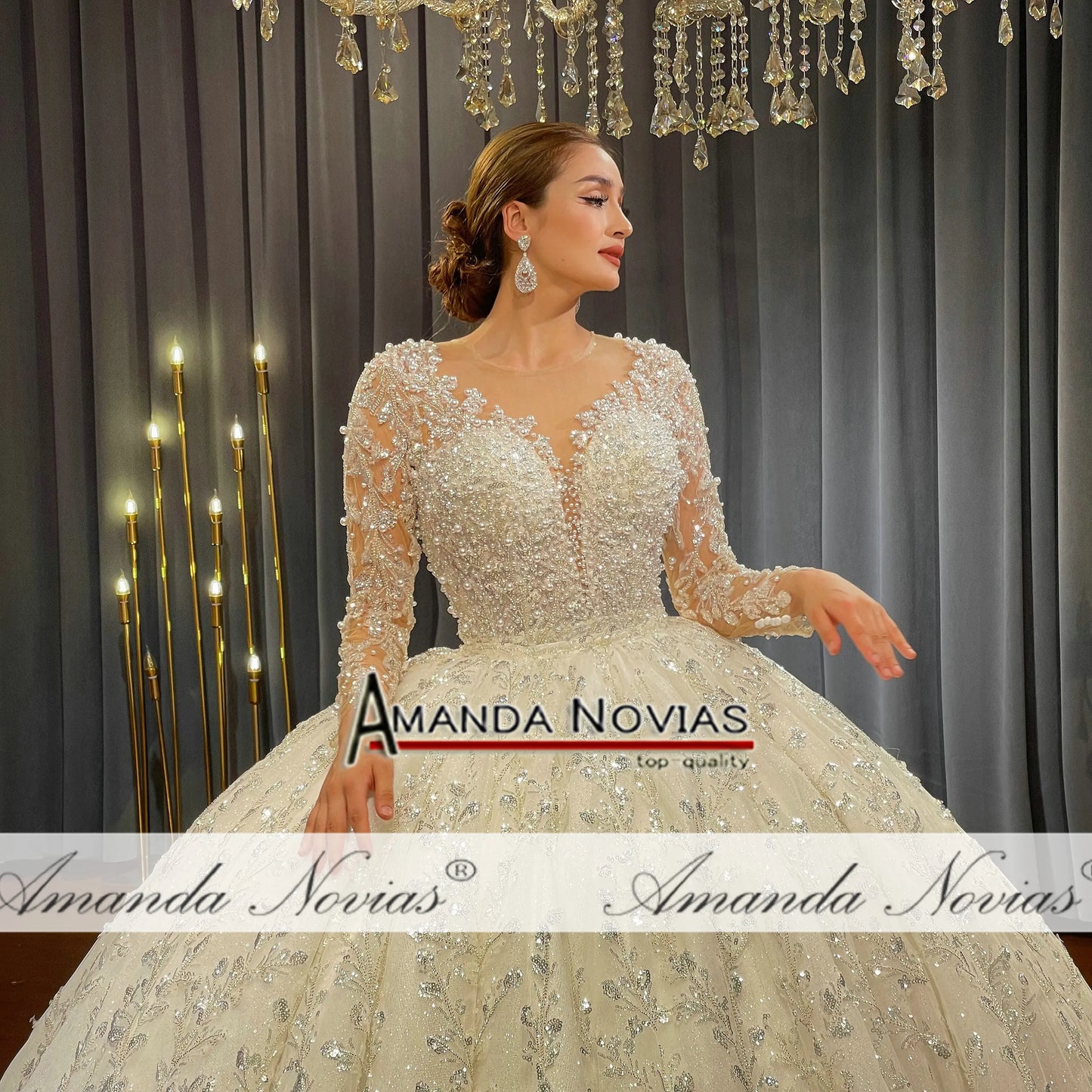 Vestido de novia de lujo con encaje 2 en 1 de Amanda Novias NS4755