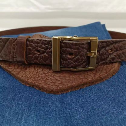 Ceintures en cuir pleine fleur pour hommes, boucle en cuivre épaisse de 3,8 cm, ceintures de luxe faites à la main, cuir véritable de haute qualité pour homme, cadeau marron