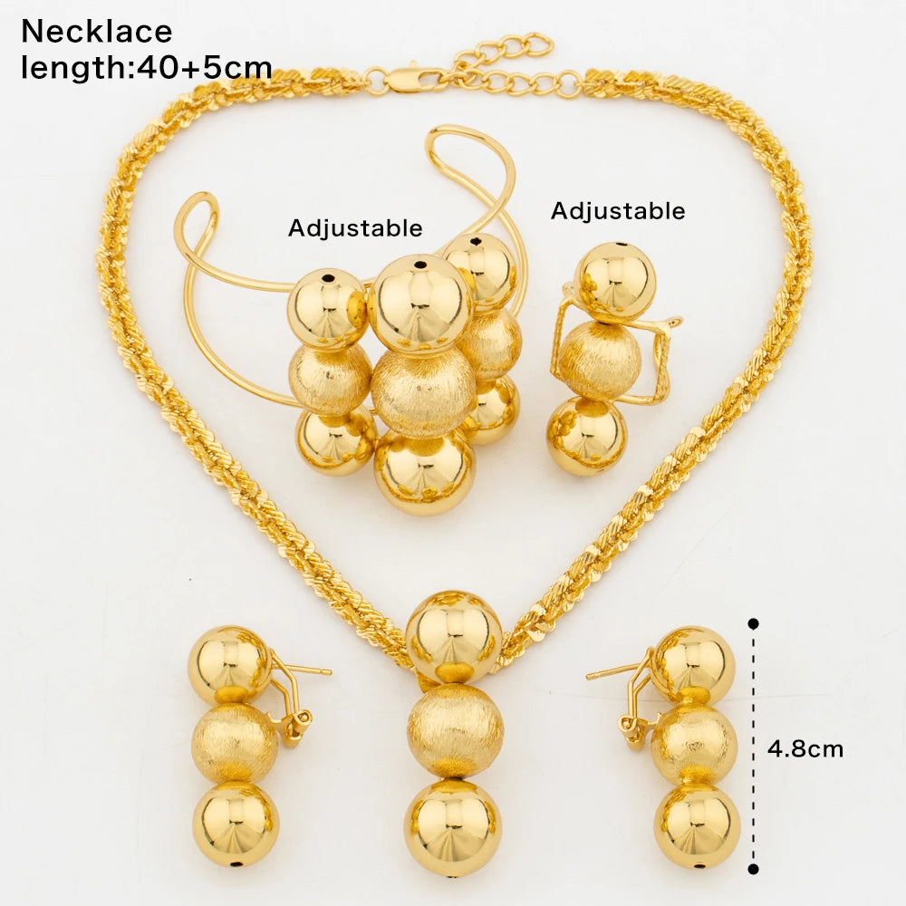 Conjunto de joyas de lujo de color dorado con nueve cuentas, brazalete, pendientes, collar, pendientes colgantes africanos de Dubái, anillo, joyería de moda italiana