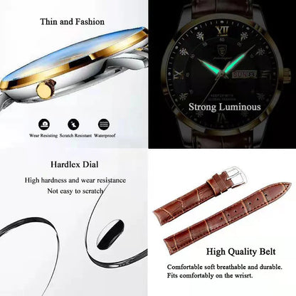 POEDAGAR Reloj de hombre de moda de alta calidad, relojes de cuero, resistente al agua, luminoso, fecha semanal, marca superior, reloj de pulsera de cuarzo de lujo para hombre