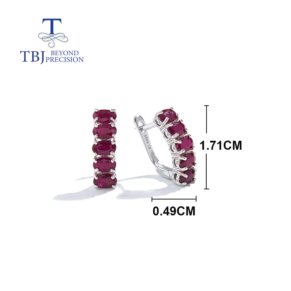 TBJ Ensemble de bijoux de luxe pour femme avec bague et boucles d'oreilles en argent et rubis naturel précieux de 3 x 5 mm