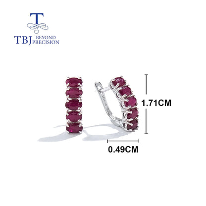 TBJ - Juego de joyas de lujo para mujer, con rubí natural precioso, 3 x 5 mm, diseño ovalado, elegante broche de plata, anillo y pendientes, regalo bonito