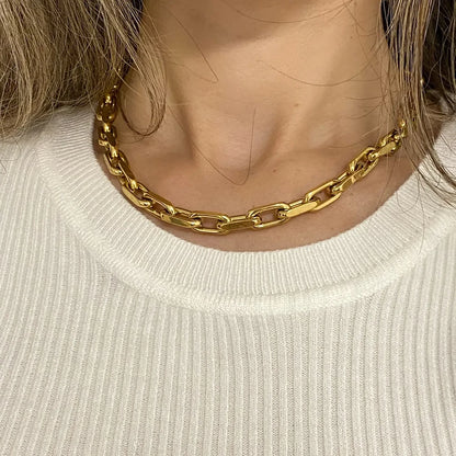 Ensemble de bijoux en acier inoxydable avec collier et bracelet à maillons cubains épais et plats, plaqué or, étanche, pour animal de compagnie, fille, femme, hip-hop