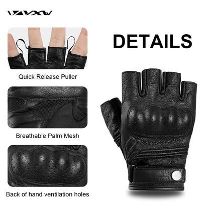 Gants de moto VXW demi-doigts en cuir de chèvre, protection des articulations dures, respirants, pour course, cyclisme, motocross, VTT, BMX, pour femmes et hommes