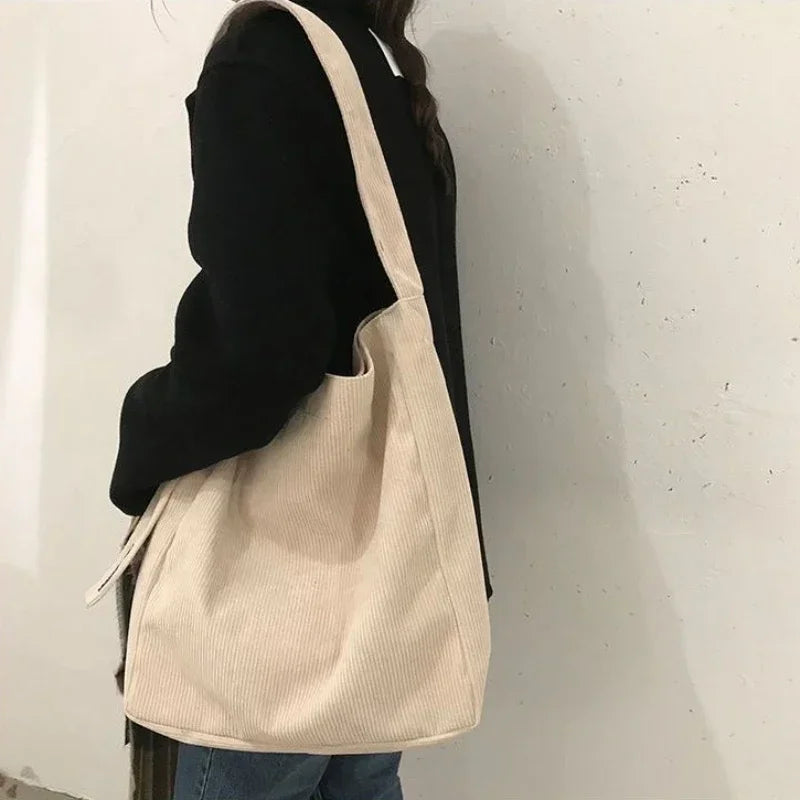 Grand sac à bandoulière en velours côtelé pour femme, sac fourre-tout en toile de coton, sacs à main pour femme, sacs de voyage réutilisables