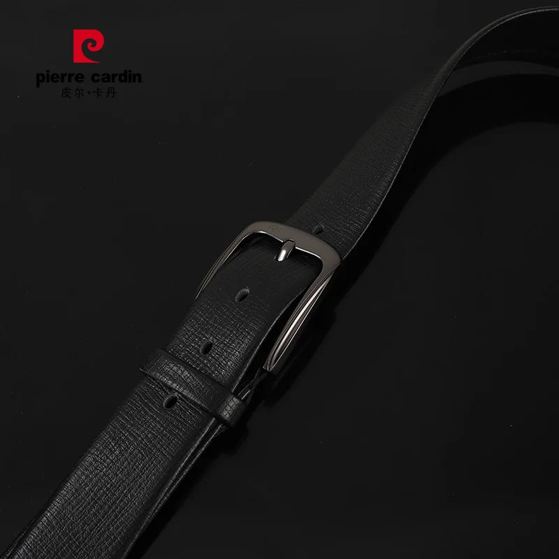 Ceintures en cuir véritable Pierre Cardin pour hommes, ceinture à boucle aiguille, ceinture noire