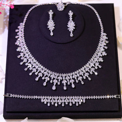 ZY UNIQUE New Dubai Jewelry Sets Leaf Design Bridal Necklace Earring Set 5A Cubic Zirconia Femme Ladies Wedding Accessories