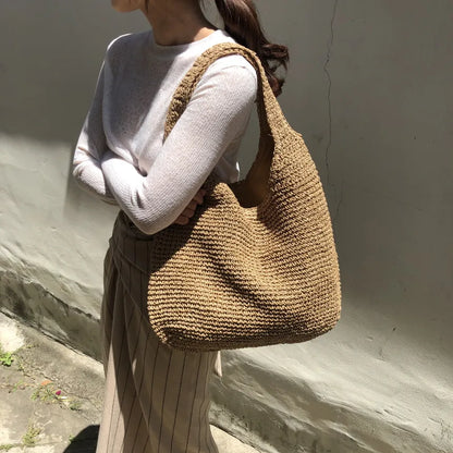 Bolsos de hombro de ratán de moda 2023 para mujer, bolsos de mano tejidos Wikcer para mujer, bolsos de paja de playa de verano de gran capacidad, bolsos de mano casuales