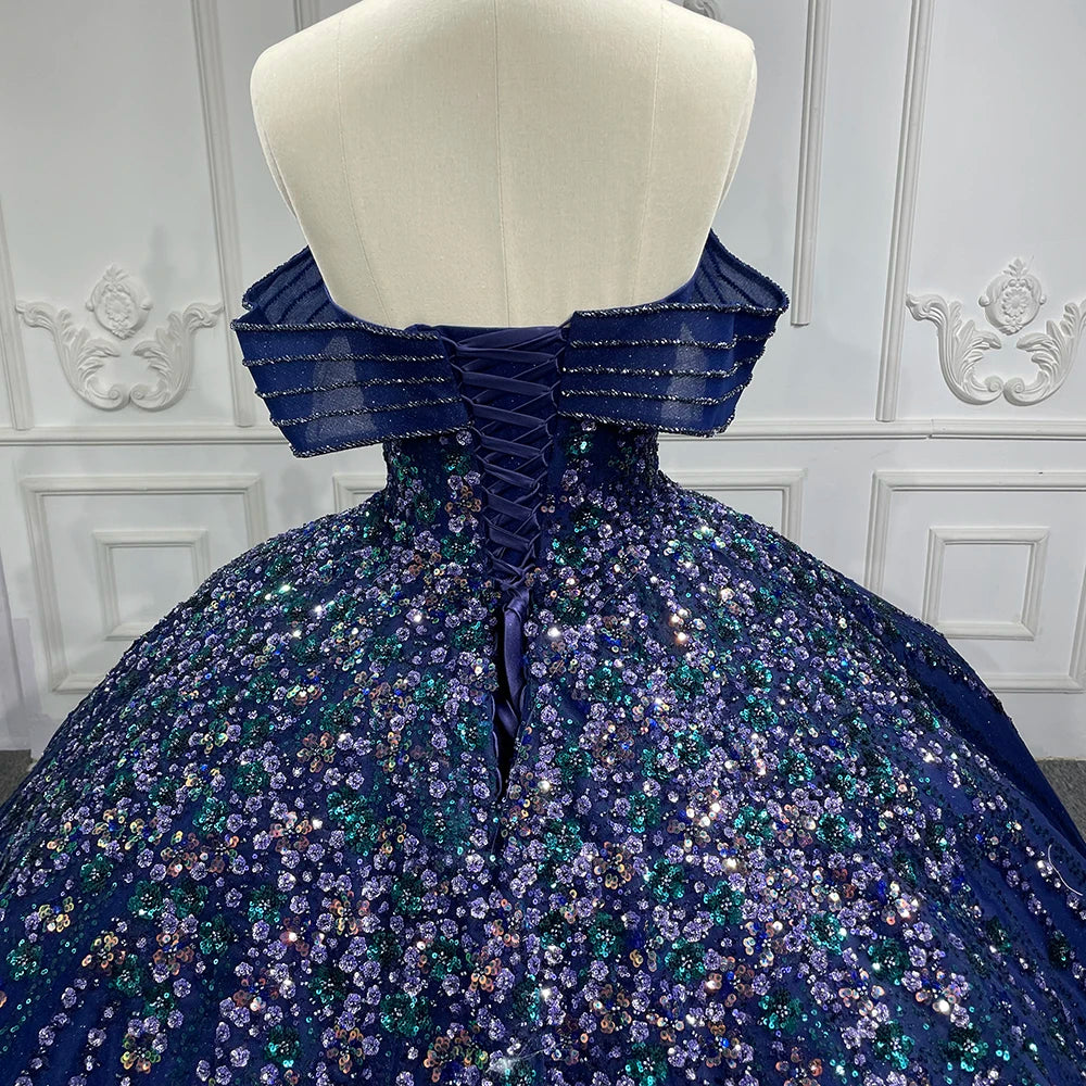 Robe de soirée à paillettes scintillantes Sweet 16, robe de soirée brodée bleue, robe de soirée Quinceanera 6696