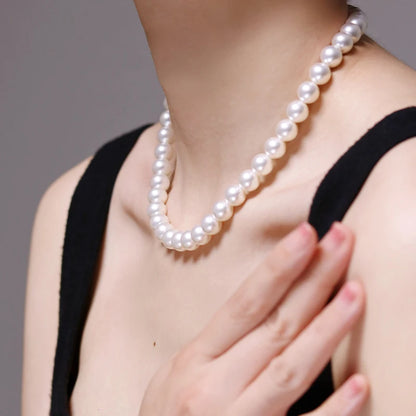 Pearl necklace, crystal pearl + copper-plated 18 K pure gold, handmade new clavicle chain