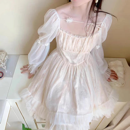 Vestido Lolita Kawaii de manga larga para mujer, vestido mini informal vintage, vestido de una pieza estilo estético de hada japonesa para mujer