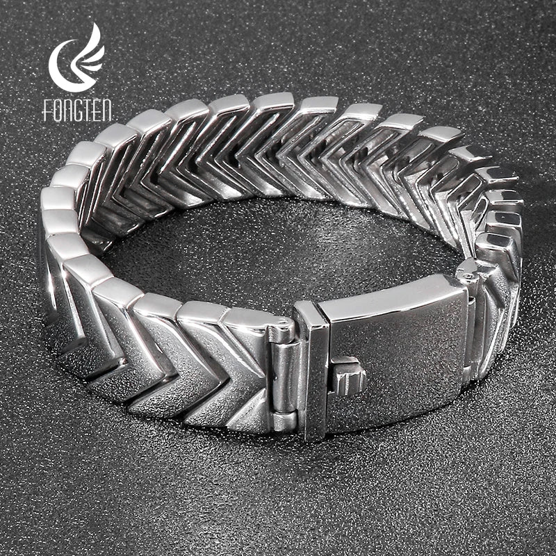 Fongten Punk Stainless Steel Charm Bracelet for Men Snake Bone Chain Heavy Bracelets Bangles Men Silver Color Polished Jewelry