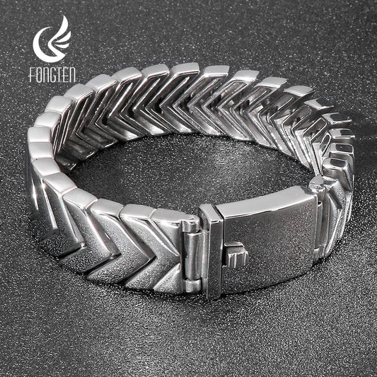 Bracelet à breloques en acier inoxydable Fongten Punk pour hommes Chaîne en os de serpent Bracelets lourds Bracelets hommes Bijoux polis couleur argent