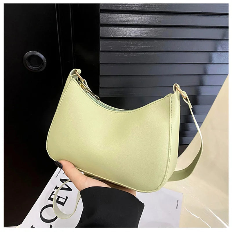 2024 New Women's Fashion Handbags Retro Solid Color PU Leather Shoulder Underarm Bag Casual Women Hobos Small Clutch Purse