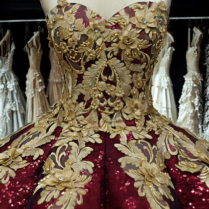 Robe de Quinceanera à paillettes bordeaux, robe de bal, robe de fête d'anniversaire, robe de princesse, Wc026