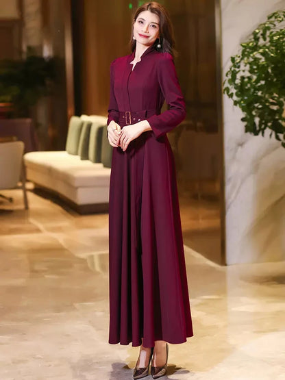 New Women Spring Autumn Vintage Long Dress Fashion Small V-Neck Long Sleeve Slim Dress Elegant Exquisite Office Lady Dress