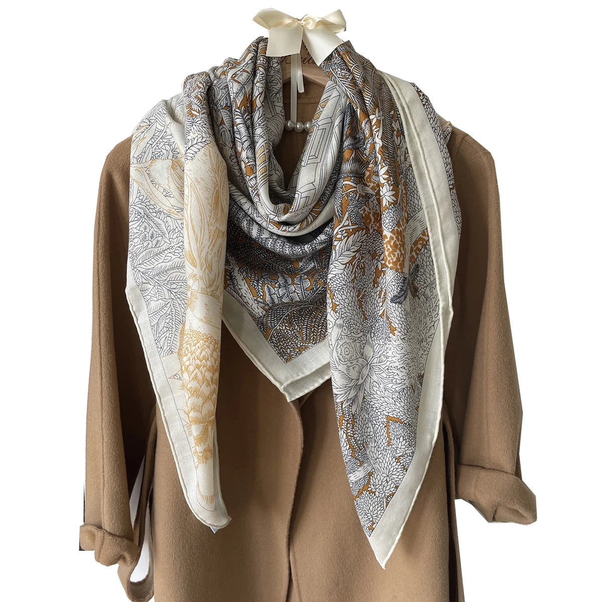 2024 Nouveau carré en soie laine cachemire soie écharpe polyvalent châle femme chaud foulard cadeau