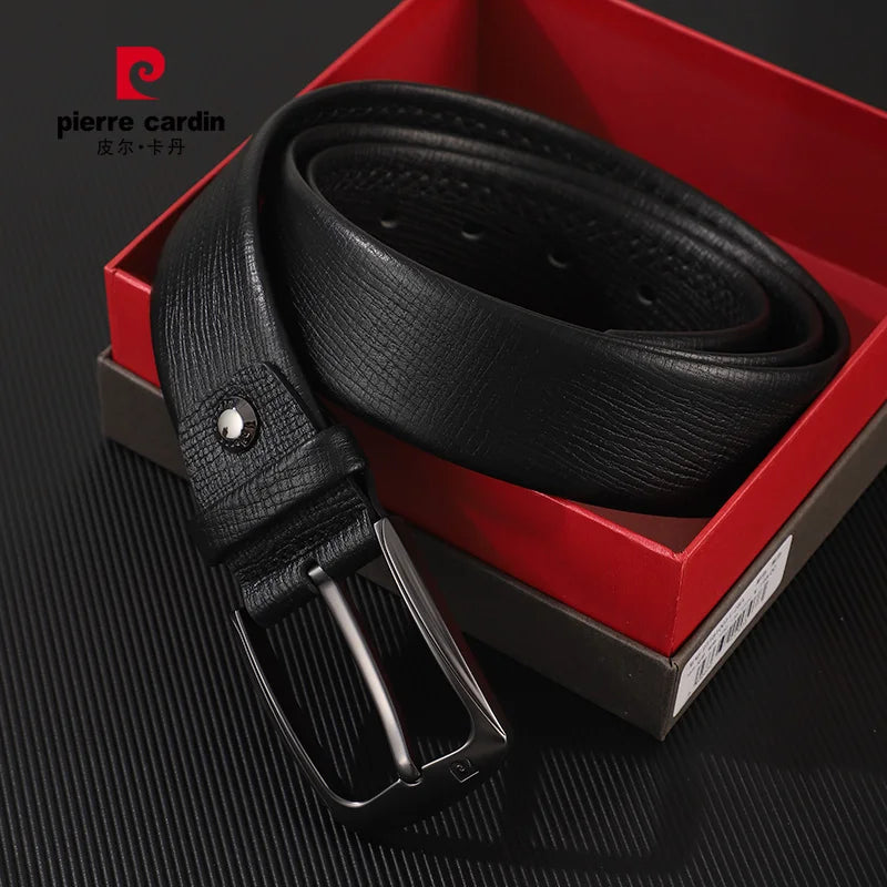 Pierre Cardin Men's Commerce Fashion Genuine Leather Belts needle buckle waistband for Men Black Belt