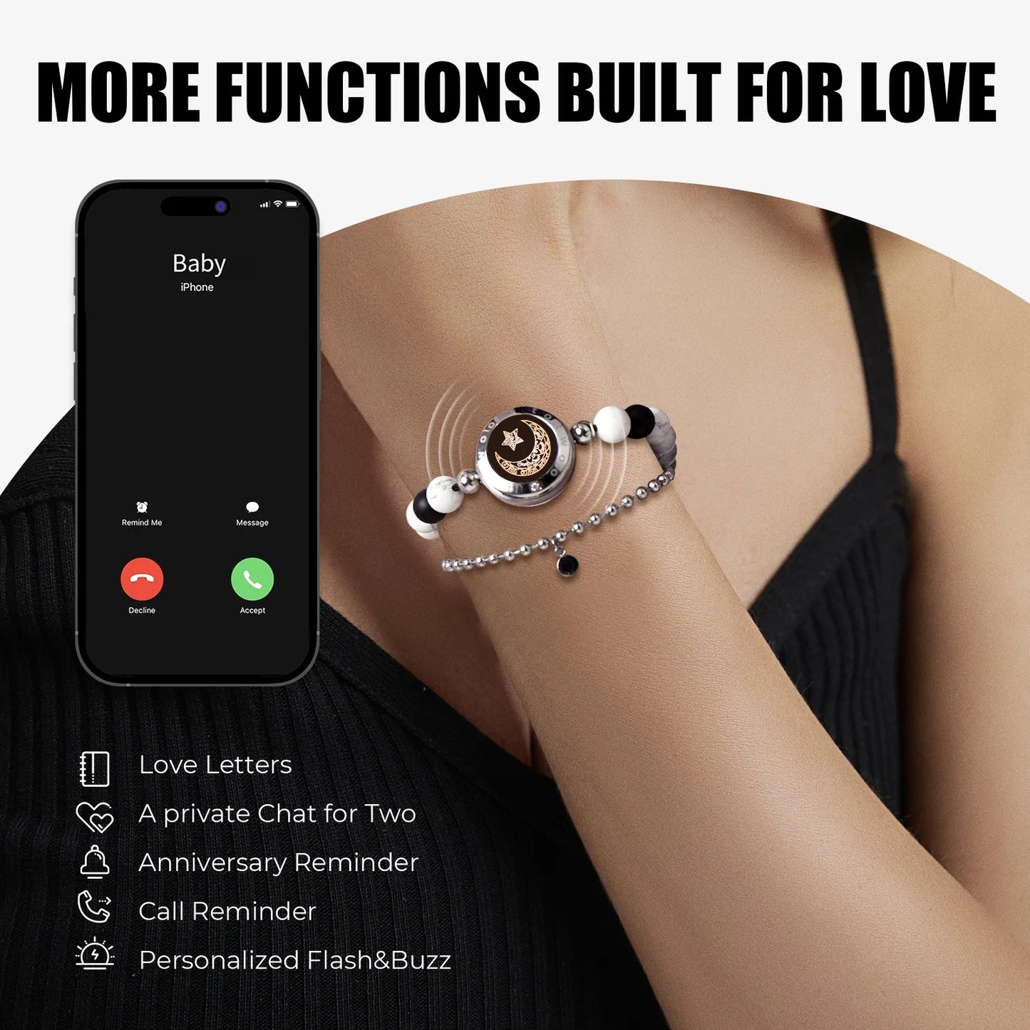 TOTWOO Long Distance Touch Bracelets for Couples, Vibration & Light up for Love Couples Bracelets | Long Distance Relationship