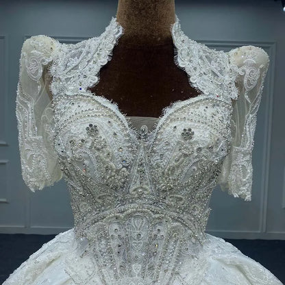 Nuevo y exquisito vestido largo para mujer para boda, de organza, largo hasta el suelo, con lentejuelas, con cordones y pliegues, bata de boda MN166