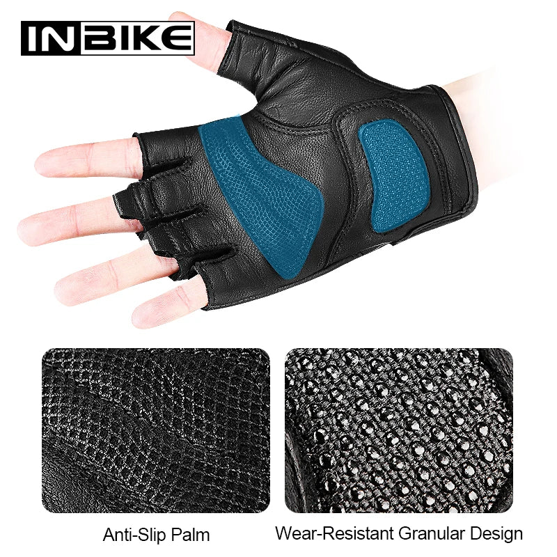 INBIKE Fingerless Motorcycle Gloves Men Summer Breathable Goatskin Leather Gloves for Cycling Motorbike Motorcyclist Accessories