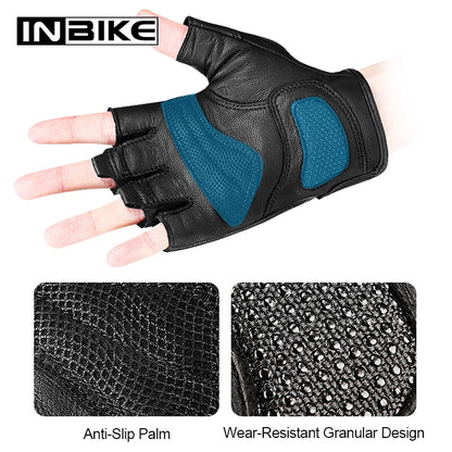 INBIKE Fingerless Motorcycle Gloves Men Summer Breathable Goatskin Leather Gloves for Cycling Motorbike Motorcyclist Accessories