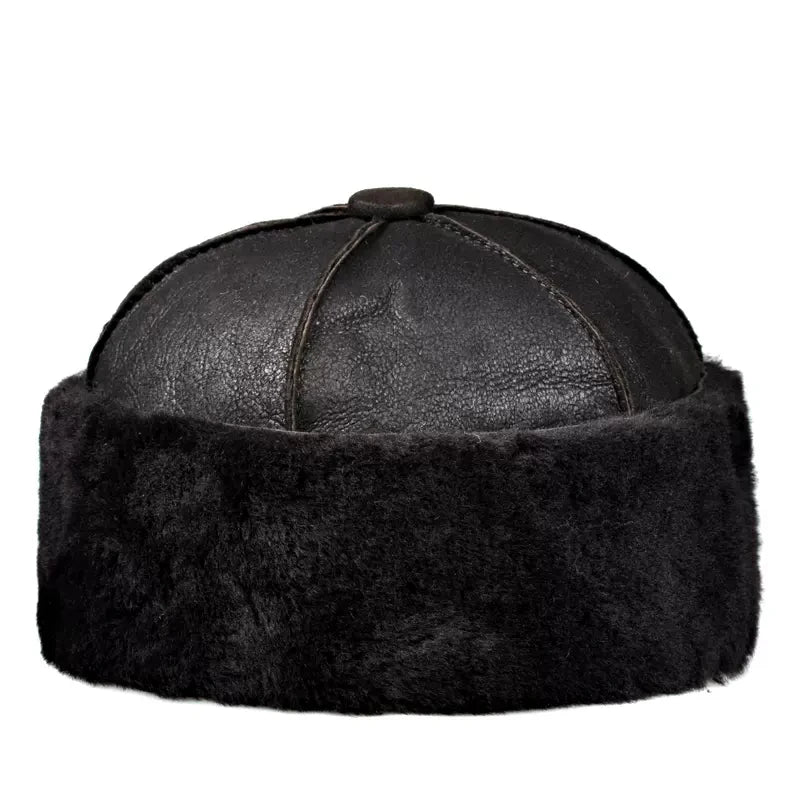 Gorro de piel de alta gama de una pieza para hombre y mujer, cálido gorro de invierno 100 % de lana y cuero genuino, gorro para hombre resistente al frío, para exteriores, regalo para papá