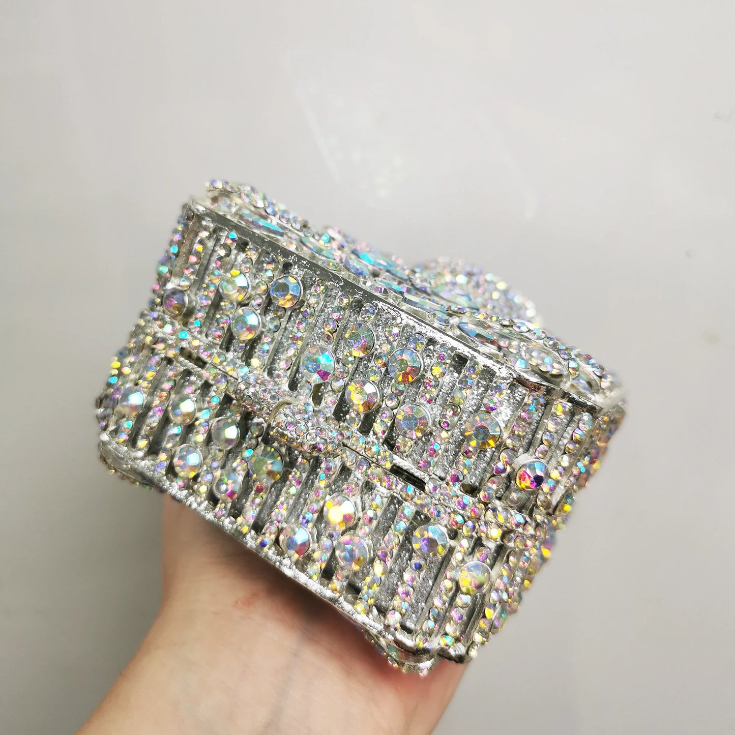 New Arrival Crystal Evening Bag Christmas Bell Diamond Square Silver Wedding Purse  Rhinestone Party Purse Prom Handbags Minaudi