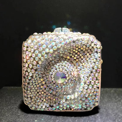 XIYUAN Bolso de noche cuadrado con diseño de ojo de diamante para mujer, de plata, oro y naranja, para fiesta, nupcial, con cristales, para boda, cena, gala, con piedras