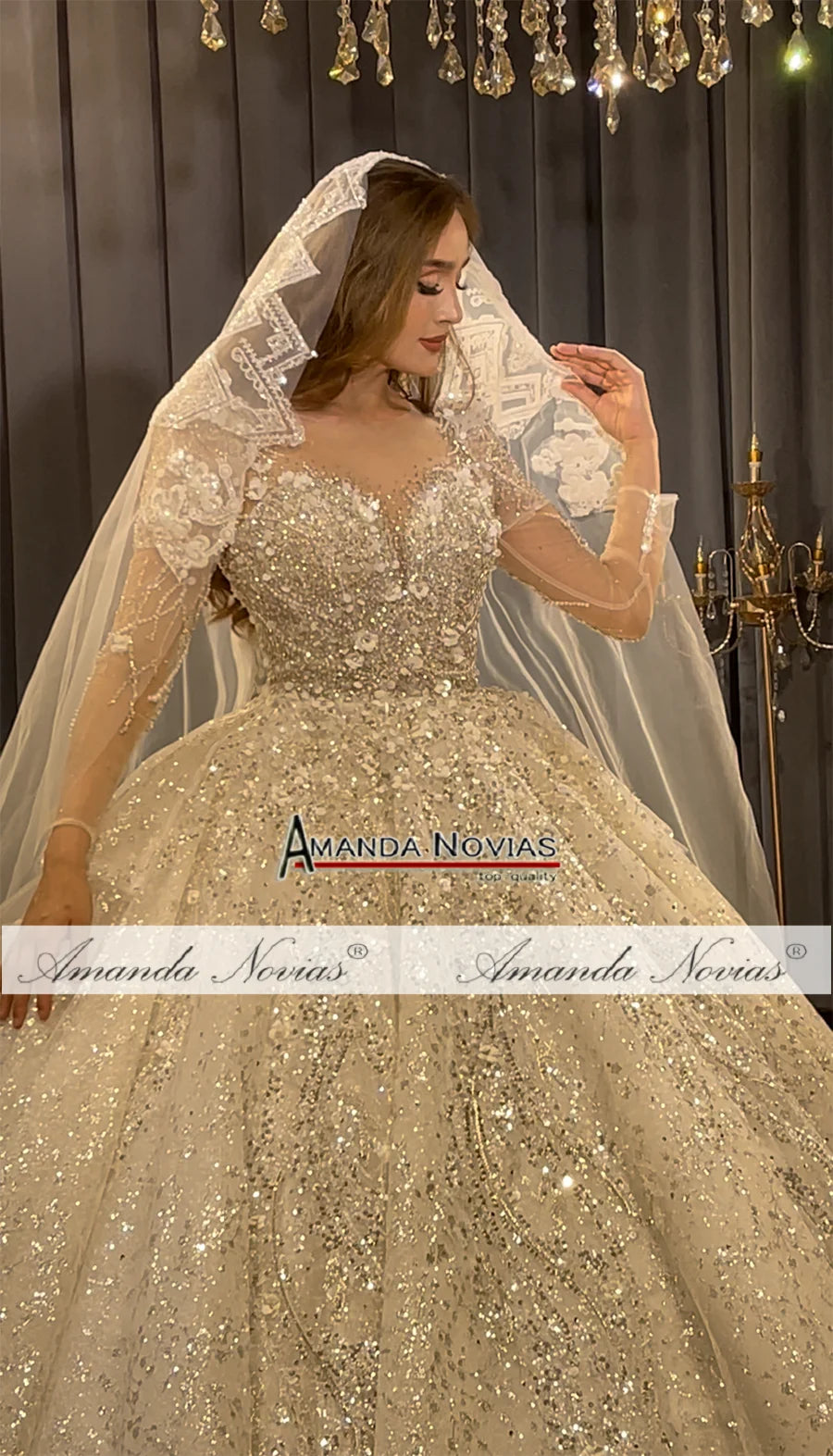 Vestido de novia con mangas desmontables de Amanda Novias NS4765