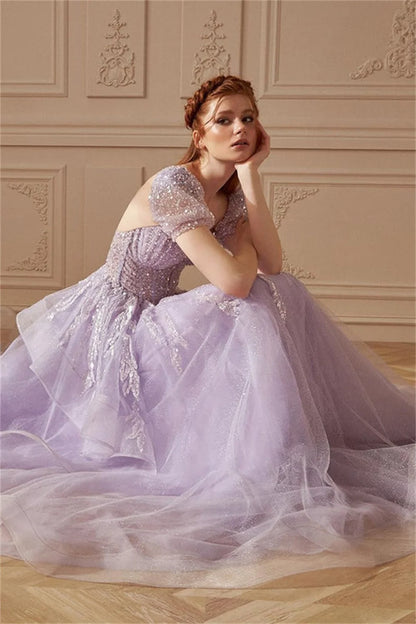 Robe de mariée mauve Jessica Robe de bal de luxe à paillettes brodées en tulle A-line pour occasions formelles