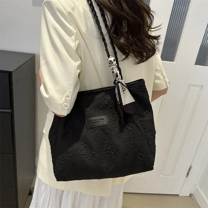 Women Fashionable Tote Bags Casual Versatile Commuting Shoulder Bag Large Capacity Student Class Nylon Handbag