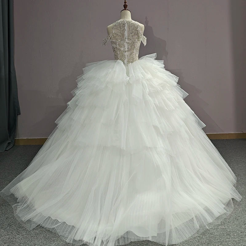 =Vestidos de noche elegantes y novedosos para bodas, vestidos de fiesta de organza con tirantes finos y cuello redondo DY5853, vestidos de fiesta con cremallera y capas