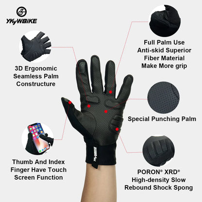 Guantes de ciclismo de invierno YKYWBIKE, térmicos, de forro polar, de dedos completos, impermeables, resistentes al viento, para deportes al aire libre, bicicleta, motocicleta