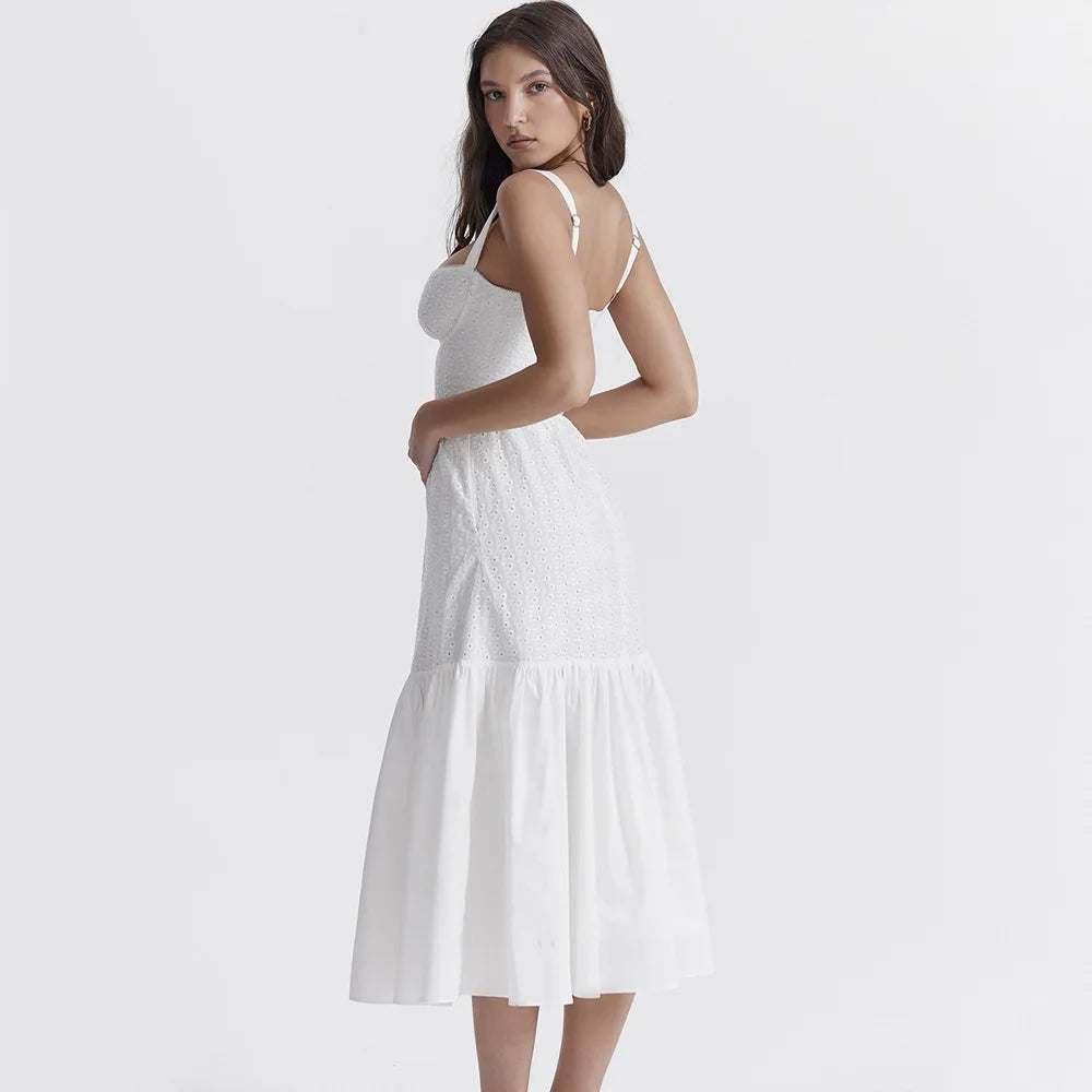 Oligai Vestido blanco informal de verano elegante con tirantes finos por debajo de la rodilla Vestidos de fiesta Encantadores vestidos de fiesta de cumpleaños Ropa de mujer