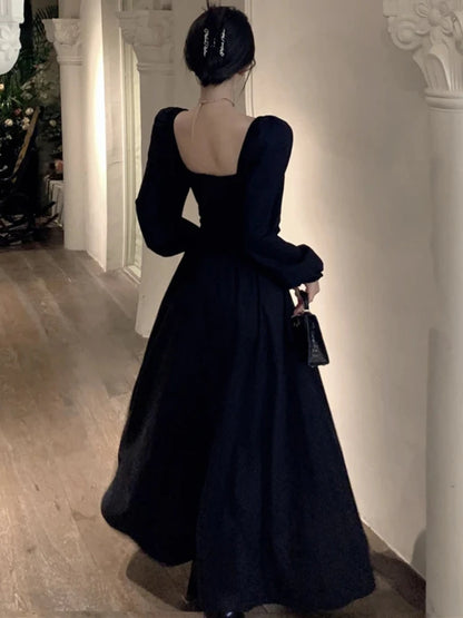 Long Sleeve Dresses Women Clothes Gown Sexy Side-slit Solid Maxi Vestidos Mujer Chic Autumn French Streetwear Unique Design New