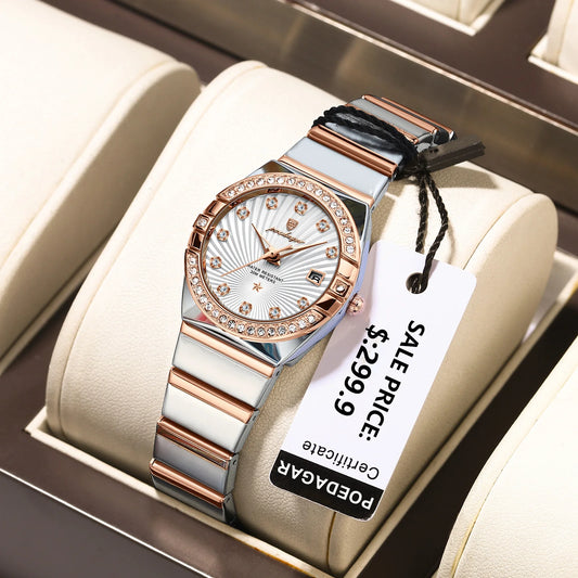 POEDAGAR Montre-bracelet de luxe pour femme, étanche, lumineuse, en acier inoxydable, à quartz, de haute qualité, avec boîte