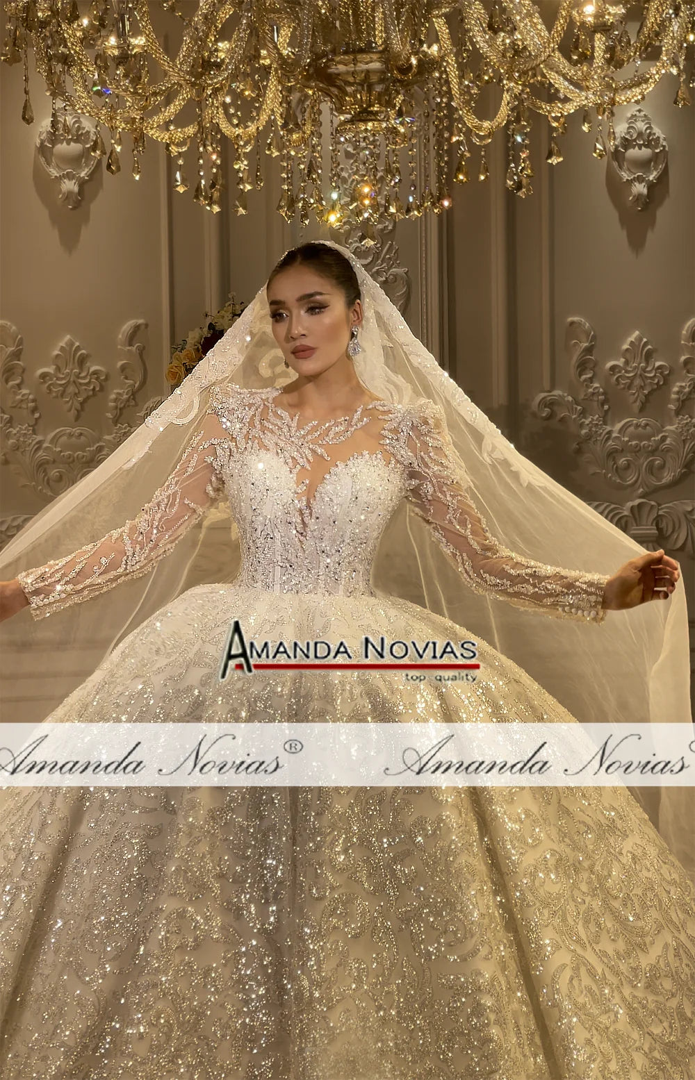 Vestido de novia con apliques de encaje de Amanda Novias NS4756 Pedido personalizado