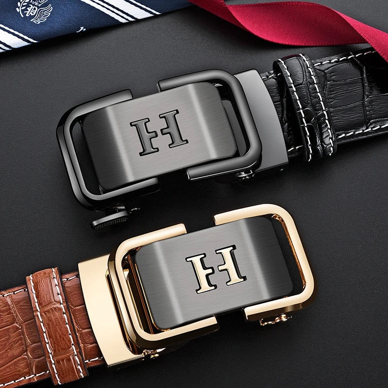 HCDW Brand belt for men's Fashion Luxury Automatic genuine leather Black Brown Waist belts male designer Golf belt man Work Gift