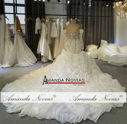 Amanda Novias Long Sleeve Ruffle Mermaid 3D Crystal Wedding Dress NS4776