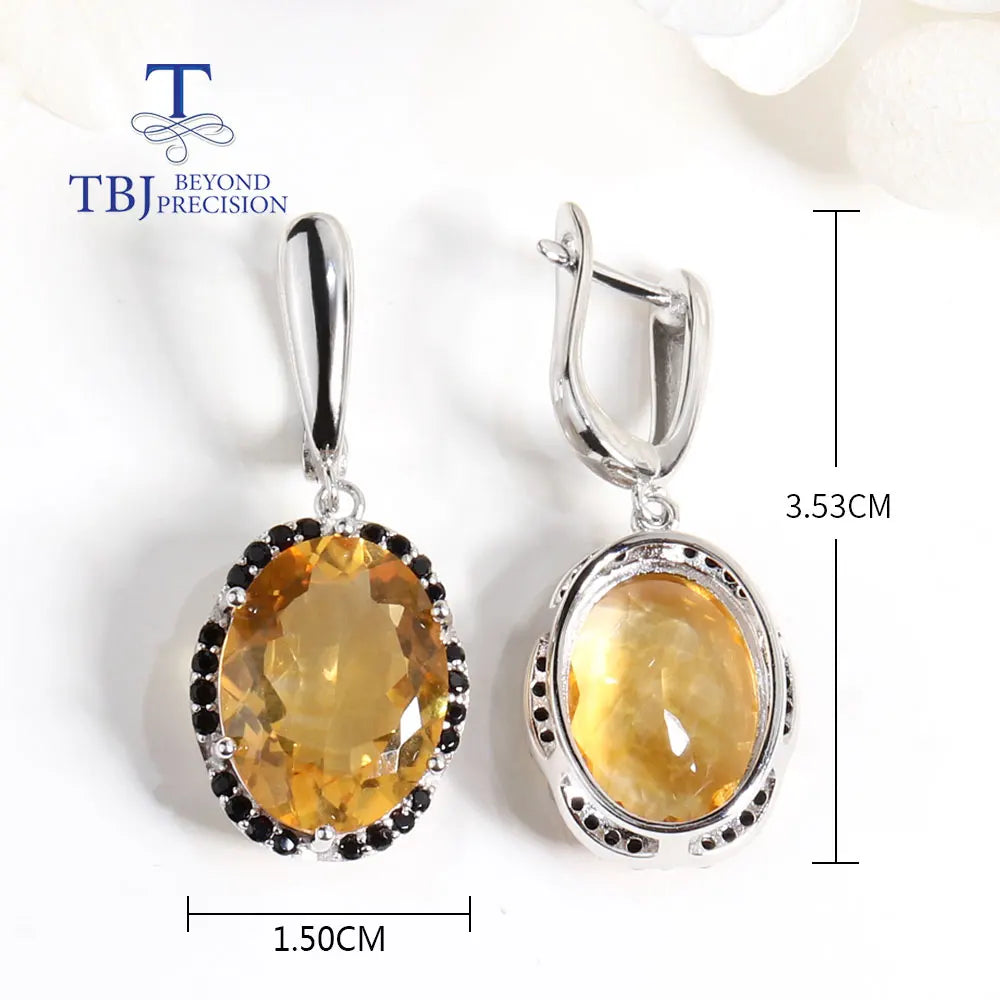 2022 Big Size oval 12*16mm Brazil natural Citrine Gemstone Jewelry set 925 sterling silver pendant necklace Earring for women