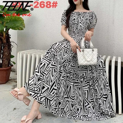 THHONE Vestidos Robe Maxi Long Dress Women Summer Indian Clothes Bohemian Cotton Linen Floral Short Sleeve Korean Style Casual