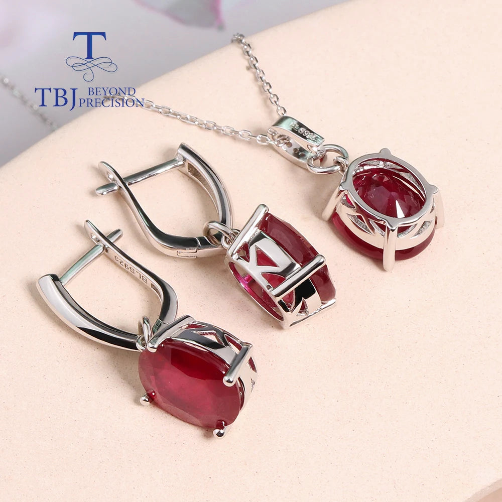 Light luxury Natural Ruby Women's Earrings Necklace Jewelry Set 925 sterling Silver Fine jewelry Anniversary wedding