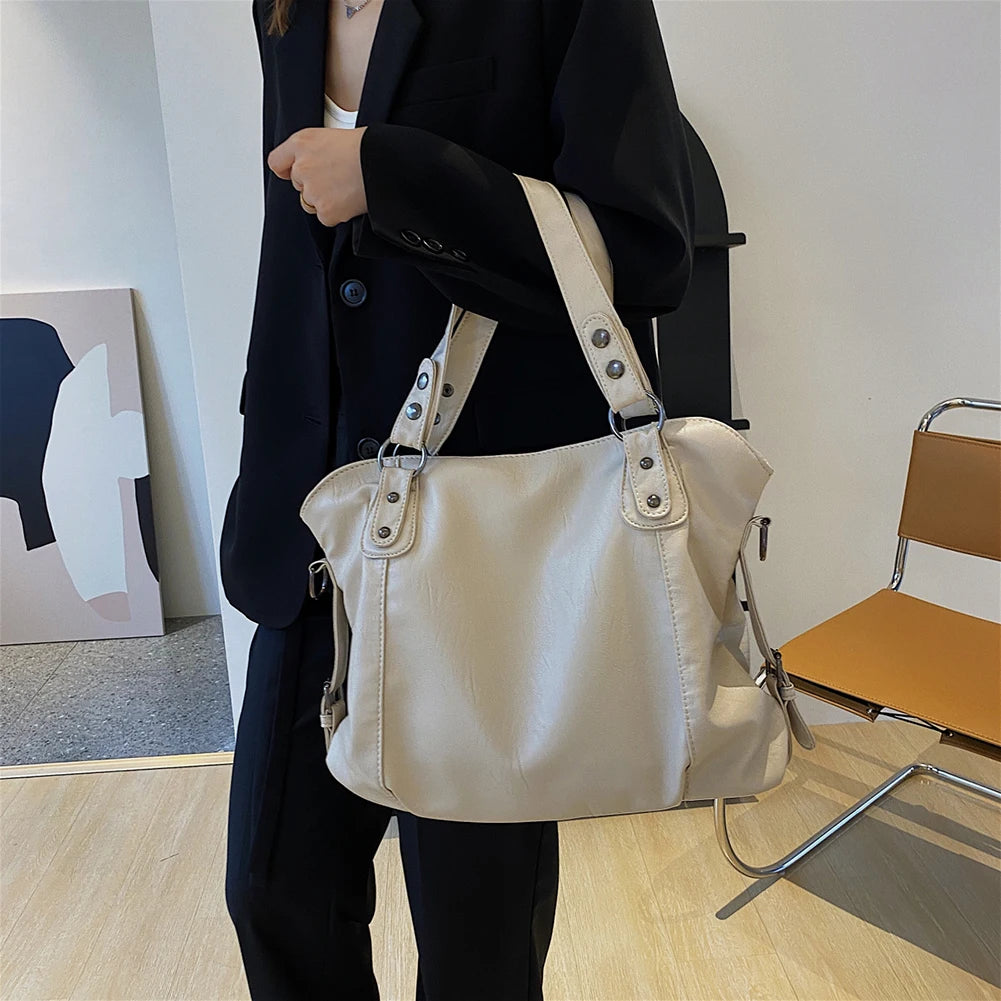 Bolsos de mano vintage de cuero suave para mujer, bolsos de hombro cruzados de gran capacidad, bolsos de diseñador con asa superior para mujer, paquete de fiesta simple