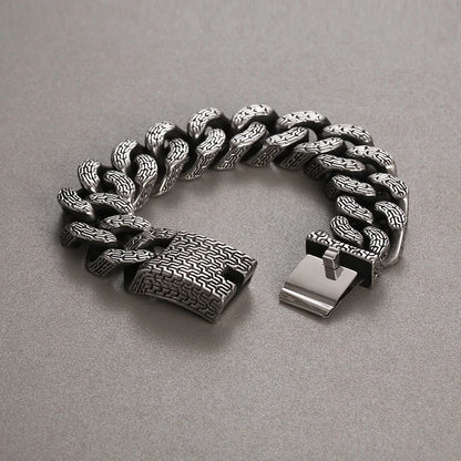 Pulsera de acero inoxidable con banda de rodadura para hombre de Fongten, de 21 mm/31 mm, con cadena cubana pesada, para la muñeca, joyería Rotre