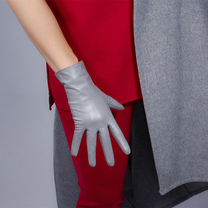 Guantes cortos de cuero gris DooWay para mujer, de piel de cabra auténtica, largos, vintage, clásicos, cálidos, para conducir, de noche, a la moda, para invierno